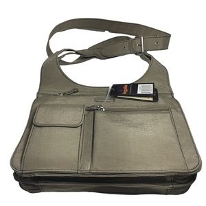 BAGGALLINI City Bagg Khaki Nylon Structured Organizer Crossbody Shoulder Bag